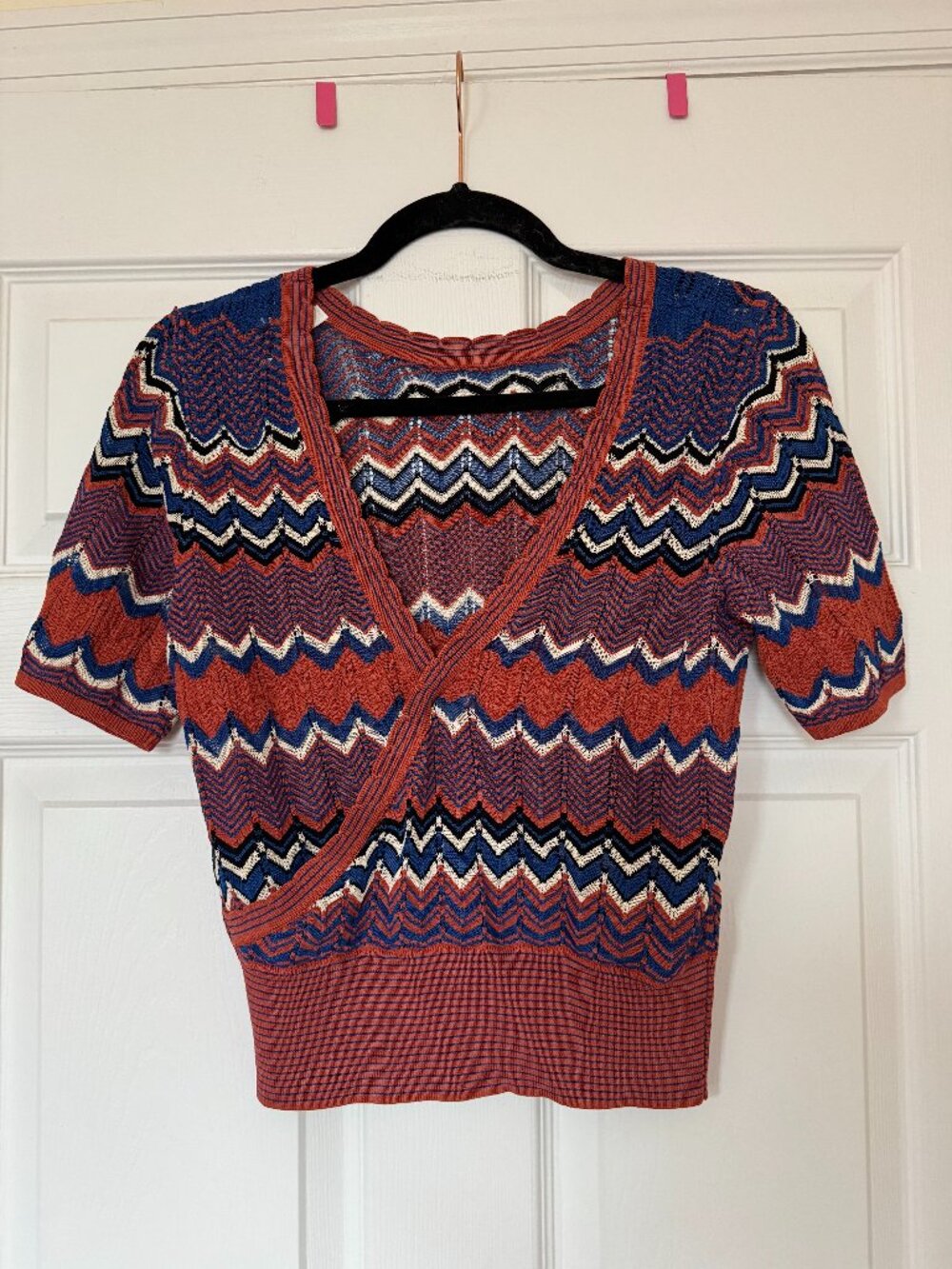 Sandro Paris Chevron Knit Wrap Crop Top Size Small